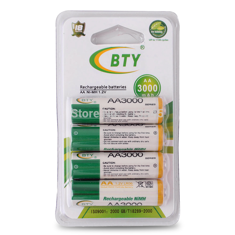 High Quanlity 4 x BTY 1 2V 3000mAh AA Ni MH Rechargeable Battery ECOS 48635