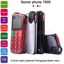 2015 Russian French Spanish Portuguese Turkish external FM radio one-key SOS torch old people senior mobile phone T600 P381
