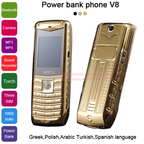 2015 Russian Spanish Polish Greek Arabic Turkish 3 SIM cards metal body 5800mAh power bank torch