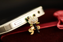 Cute Green with Rhinestone Frog Phone Dust Plugs Cellphone Accessories Dustproof Plug Phone Pendants 