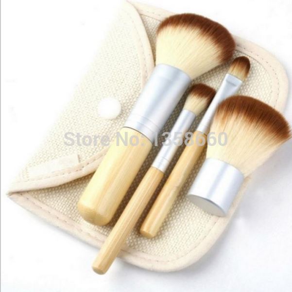 2015 Brand New 4 Pcs Earth Friendly Bamboo Elaborate Makeup Brush Sets Cosmetic Brushes Tool Set