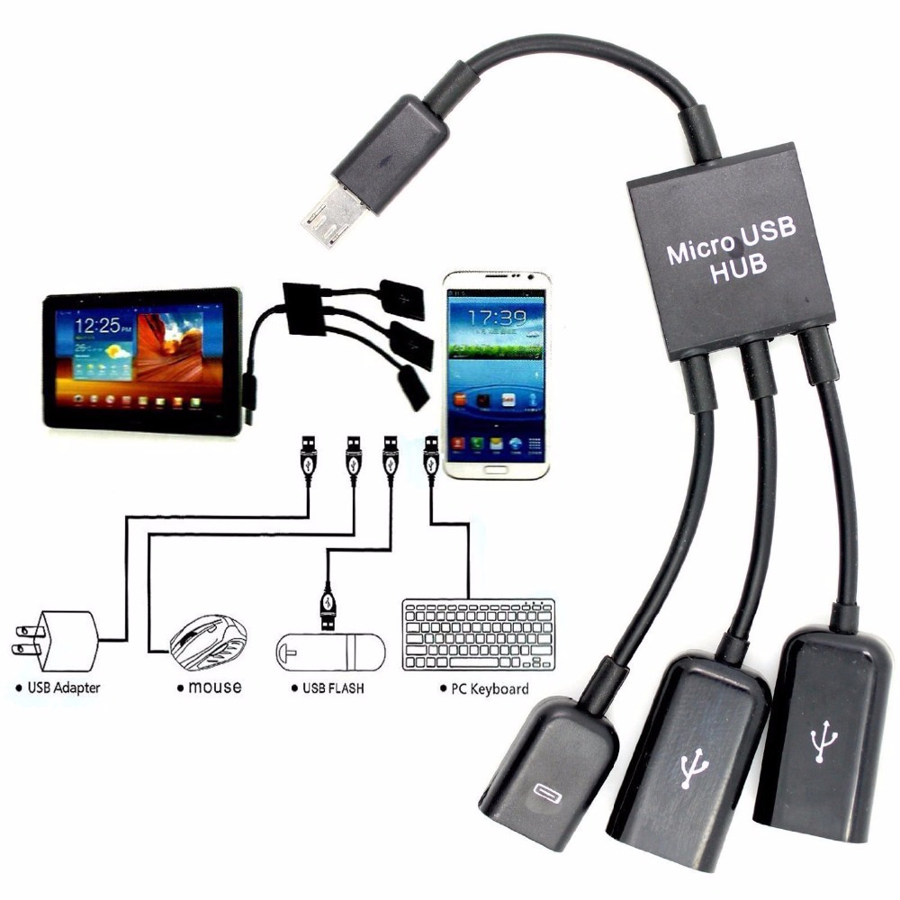 3 in 1 USB OTG Cable Adapter Micro USB Hub USB OTG Extension Adapter for Smartphone