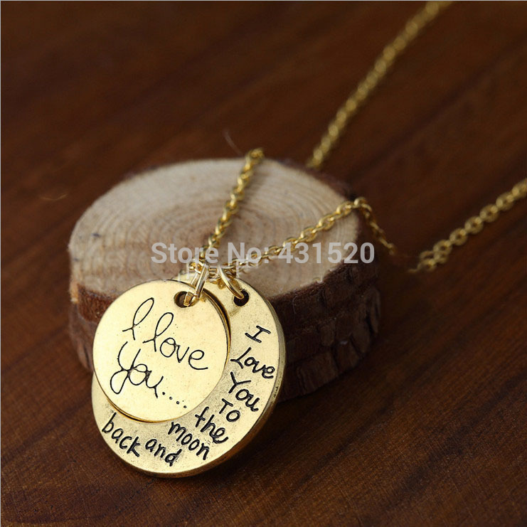 I love you to the moon and back necklace Valentine s day gifts unisex alloy Gold