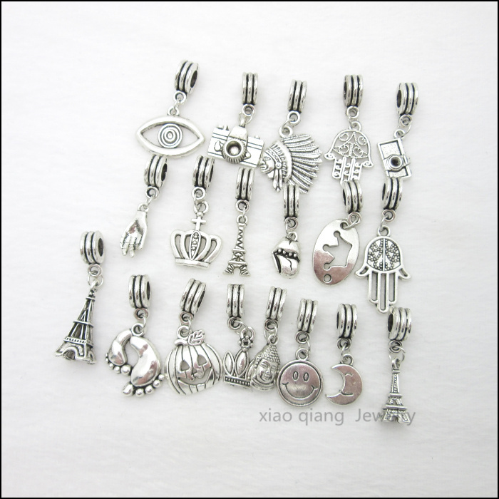 Free shipping 19pcs Mix Tibetan silver Bead Charm big hole pendant fit Pandora charm bracelet DIY