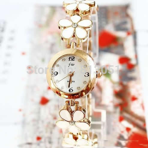 Free shipping Women Watch Bracelet Wedding Jewelry Zinc Alloy with Glass Flat Round gold color plated