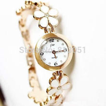 Free shipping Women Watch Bracelet Wedding Jewelry Zinc Alloy with Glass Flat Round gold color plated