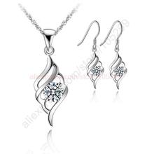 2015 Angle Wing Flying Nice 925 Sterling Silver Jewellery Pendant Necklace Korea Stylish Earring Jewelry Sets+18″ Chain