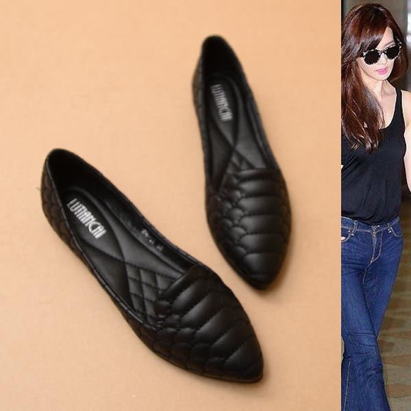 Fashion genuine leather elegant flats women pointed toe serpentine pattern shallow mouth flat heel shoes casual