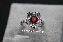 2015 New Trendy CZ Diamond Jewelry White Gold Plated Big Ruby Red Stone Crystal Flower Finger