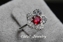 2015 New Trendy CZ Diamond Jewelry White Gold Plated Big Ruby Red Stone Crystal Flower Finger
