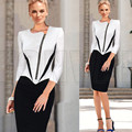 2015 OL Vestidos Sexy Women Elegant Front Zip Patchwork Tunic Slimming Work Casual Bodycon Dress Party
