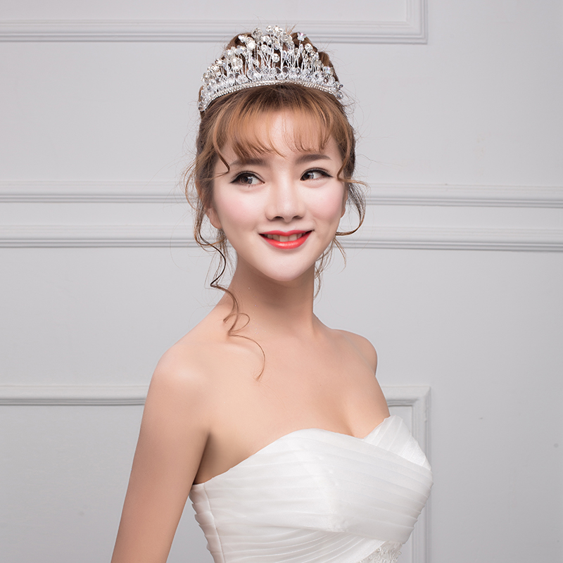 2015 Bride Rhinestone Glass Beads Crown Accessories Vintage Crystal Handmade Coronet Hair Marriage Headband Queen Ornaments