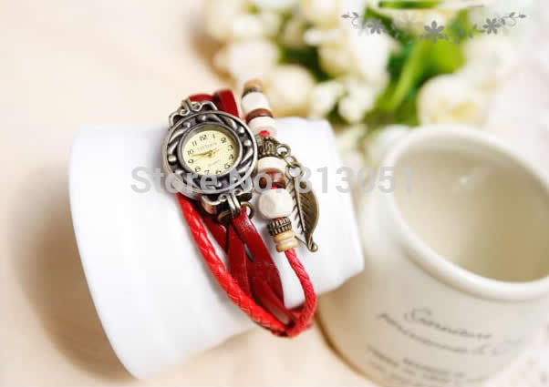 Free shipping Women Watch Bracelet 2014 Fashion Jewelry Cowhide with zinc alloy dial Wood Zinc Alloy