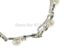 Free shipping Women Watch Bracelet Vintage Jewelry Brass with pearl Flat Round plated with rhinestone nickel