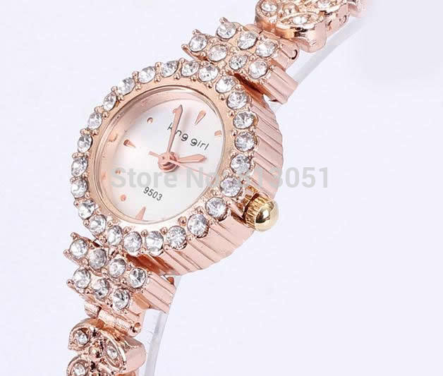 Free shipping Women Watch Bracelet Jewelry 2014 Fashion Zinc Alloy with Glass Flat Round rose gold