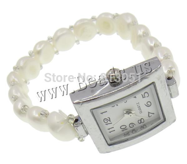 Free shipping Freshwater Pearl Watch Bracelet Bulk Jewelry with zinc alloy dial Glass Seed Bead Rectangle