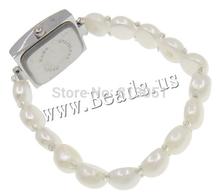 Free shipping Freshwater Pearl Watch Bracelet Bulk Jewelry with zinc alloy dial Glass Seed Bead Rectangle