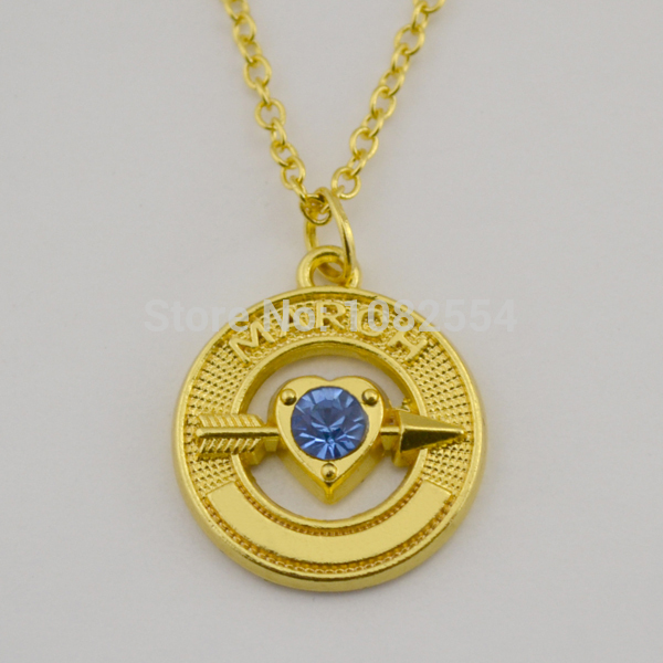 10 pcs Wholesale 18k Gold Cupid Arrow With March Birthstone Living Memory Pendant Necklaces