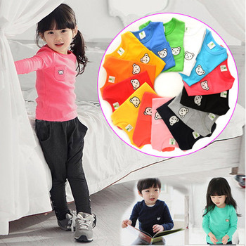 Свободного покроя корейские дети мода твердые многоцветный симпатичные хлопок девушки парни тенниски девочек одежда с длинными рукавами футболки для детей