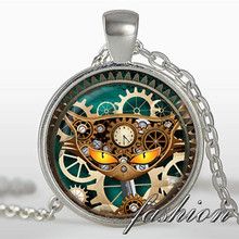 New 2015 Steampunk cat pendant, Steampunk clock Necklace, Silver plated pendant, Steampunk Jewelry, black, brown, white
