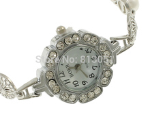 Free shipping!!!Women Watch Bracelet,Tibet Jewelry, Brass, with pearl, plated, with rhinestone, nickel, lead & cadmium free