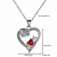 8881 2 LoveJewelry Necklace 2015 New Fashion I Love you Mom Necklace Crystal Ruby Rose Heart