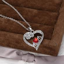 8881 2 LoveJewelry Necklace 2015 New Fashion I Love you Mom Necklace Crystal Ruby Rose Heart