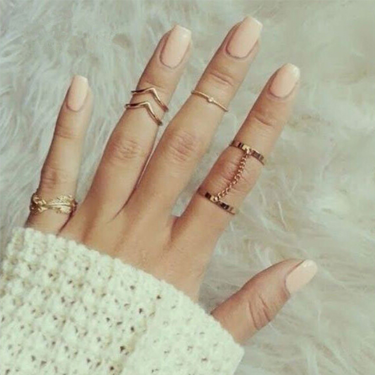 Shiny Punk style Crystal Gold plated Stacking midi Finger Knuckle ring Charm Leaf Ring Set for