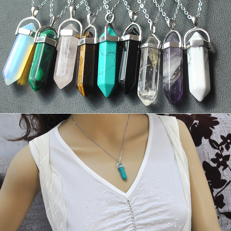 2015 New Fashion jewelry Natural Quartz turquoise Agate Amethyst stone pendant necklace Mother s Day gifts