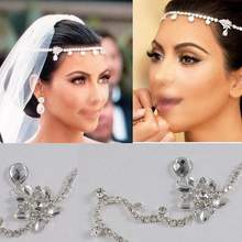 Elegant Sparkly Crystal Rhinestone dangle Topknot forehead Waterdrop Hair Combs Head Piece Headband Bridal Wedding Hair Jewelry