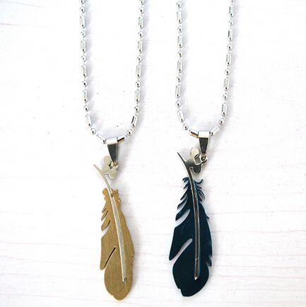 Classic 5 1 5cm Feather Pendant Necklace For Men Fashion Jewelry Vintage Stainless Steel Men Necklace