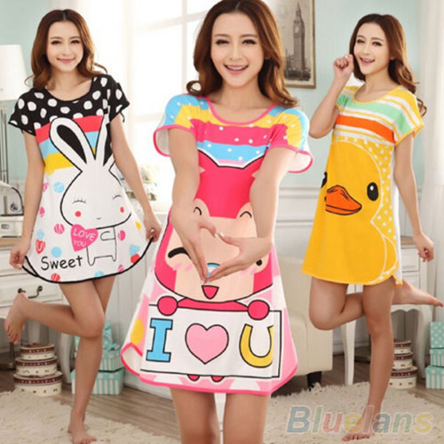 Great Cute Women s Cartoon Polka Dot Sleepwear Pajamas Short Sleeve Sleepshirt 2MY2 2PRO