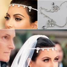 Czech Sparkly Crystal Women Forehead Headband Head Chain Headpiece Rhinestone Teardrop Tiara Vines Bridal Wedding Hair Jewelry