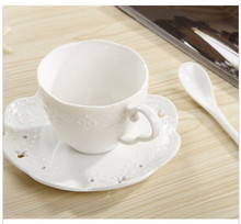 Mug European wide mouth fashion lace relief mug Set cups with tray white ceramic coffee cup