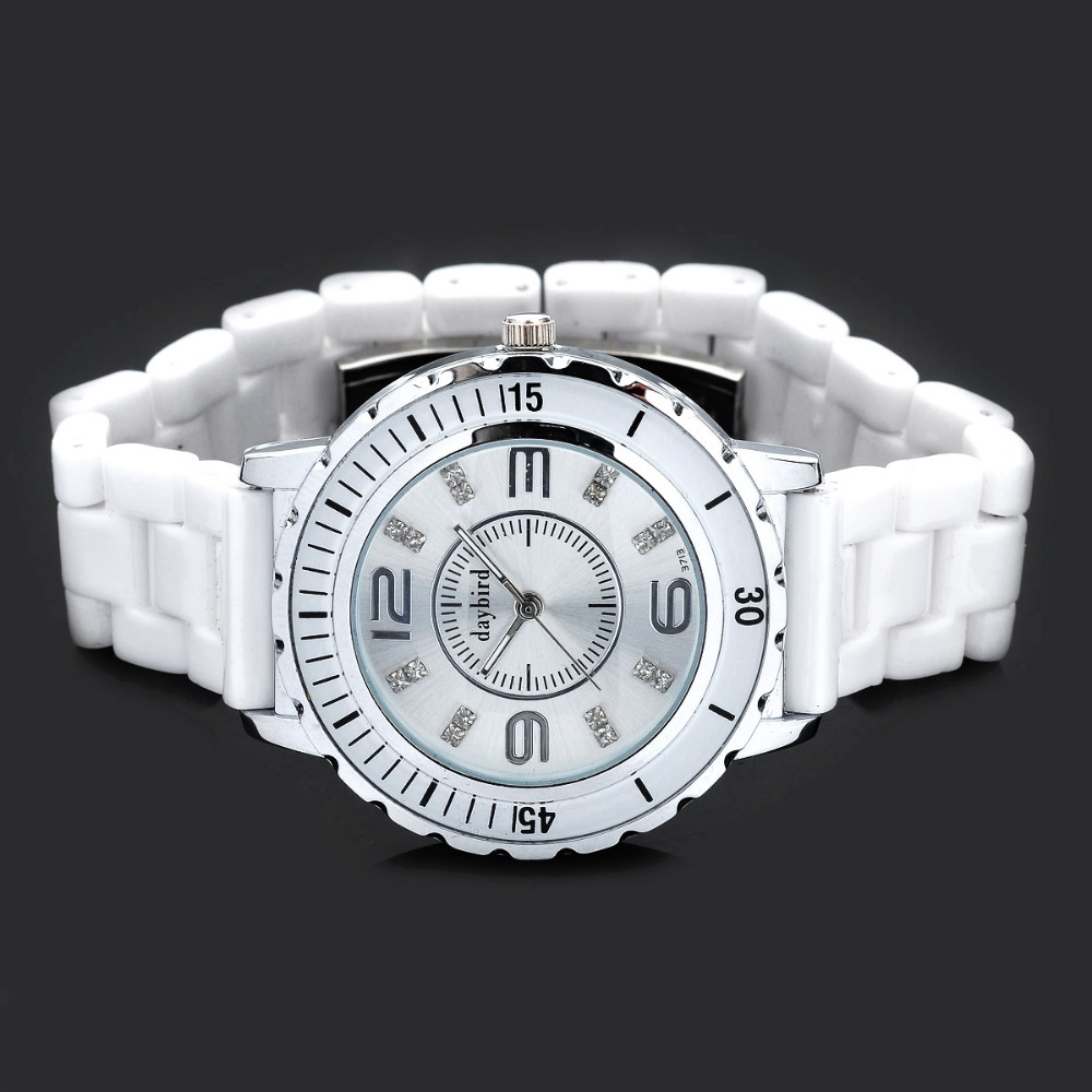 Fashion Luxury Diamond Jewelry Women Elegant Classic Ceramic Wrist Quartz Watch Crystal White 183810