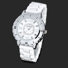 Fashion Luxury Diamond Jewelry Women Elegant Classic Ceramic Wrist Quartz Watch Crystal White 183810