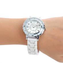 Fashion Luxury Diamond Jewelry Women Elegant Classic Ceramic Wrist Quartz Watch Crystal White 183810