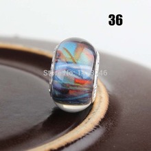 30PCS 925 silver cord Big Hole Resin Flat Round Charm Beads fit European Pandora Jewelry Braclet