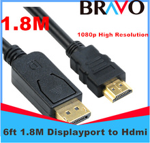 High Quality 6ft 1.8M display port Displayport Male DP to HDMI Male Cable Adapter Converter for PC Laptop HD Projector