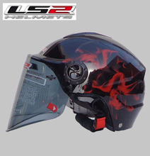 Free shipping new summer helmet LS2OF108 washable lining extended lens wear and UV black flame