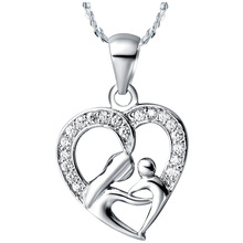 Fashion Jewelry Accessories I Love You Mom Heart Necklaces & Pendant With 925 Silver Chain Love Gift for Mother collier femme