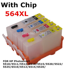 For 564 XL Refillable ink Cartridge for HP Photosmart 5510 5511 5512 5514 5515522 5525 6510 6512 6515 printer with chp