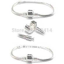 2PCS/Lot Silver Plated Snake Chain Bracelet with Barrel Clasp Fits Classic Biagi,Troll,Chamilia,Pandora,Kay’s Beads Charms
