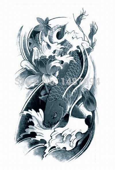 AX44 Arm Temporary Tattoo Fish VS Lotus VS Water waterproof Big size fake tatoo sticker art