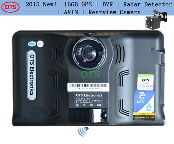 2015 New 7 inch GPS Navigation Android AVIN DVR Rearview Camera Anti Radar Detector HD 1080P