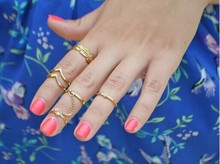 2015 New Fashion 6pcs lot Shiny Punk Style Silver Gold Plated Stacking Midi Rings Knuckle Charm