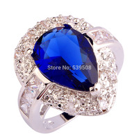 Wholesale Newfashioned Unisex Sapphire Quartz & White Topaz 925 Silver Ring Size 6 7 8 9 10 Junoesque New Jewelry Free Shipping