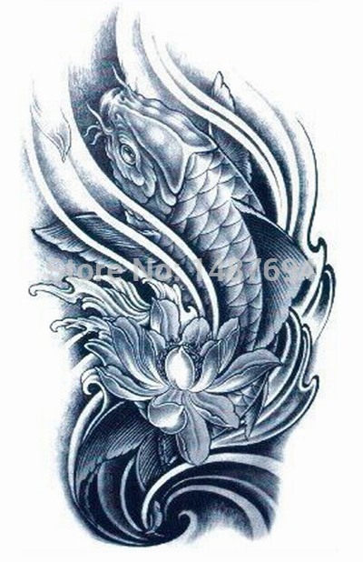 AX36 Arm Temporary Tattoo Fish VS Lotus VS Water waterproof Big size fake tatoo sticker art