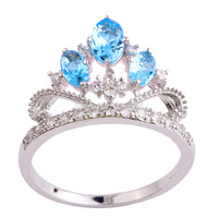 Wholesale Stylish Lady Oval Cut Blue & White Sapphire 925 Silver Ring Size 6 7 8 9 10 11 Fashion Jewelry Style Free Shipping