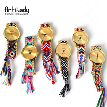 11 colors Artilady weaved ladies Geneva watches Elephant Friendship Bracelet wristwatches jewelry 2015 relojes